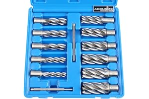 Accusize Industrial Tools 13 Pc 7/16'' to 1-1/16'' H.S.S. Annular Cutters, 2'' Cutting Depth, 3/4'' Weldon Shank, with 2 Pilo