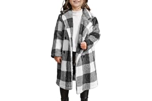 Meikulo Girls Plaid Fleece Jacket Kids Sherpa Long Winter Coats Lapel Fashion Outerwear 5-14 Years