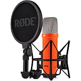 R&Oslash;DE NT1 Signature Series Studio Condenser Microphone, Orange | Mount, Pop Filter and XLR Cable for Music Production, Vocal Recording, Streaming and Podcasting (Orange)