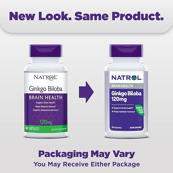 NATROL BRAIN HEALTH GINKGO BILOBA 120MG, DIETARY SUPPLEMENT FOR BRAIN HEALTH AND MEMORY SUPPORT, 60 CAPSULES, 60 DAY SUPPLY
