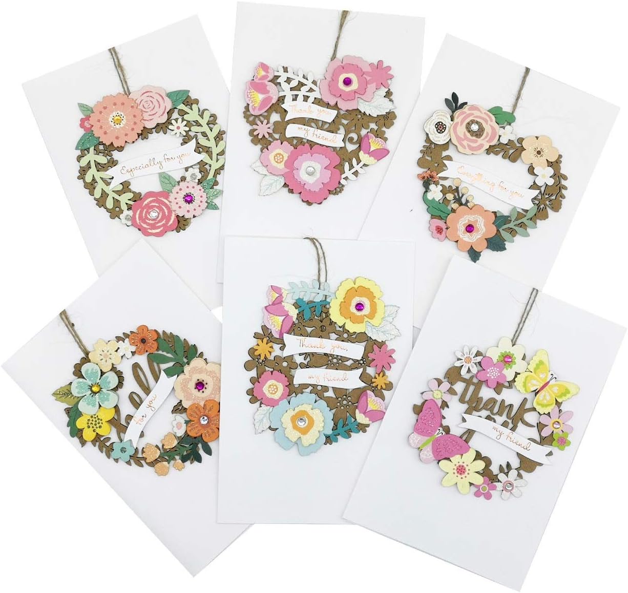 Amazon グリーティングカード 6枚セット ハンドデカール 手作り 立体メッセージカード かわいい花付け 感謝状 お祝いカード バースデーカード ギフトカード 封筒付き グリーティングカード 文房具 オフィス用品