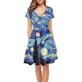 Xpyiqun Women Summer Dress A-line Party Dance Dresses 1/4 Sleeve T-shirt Dress