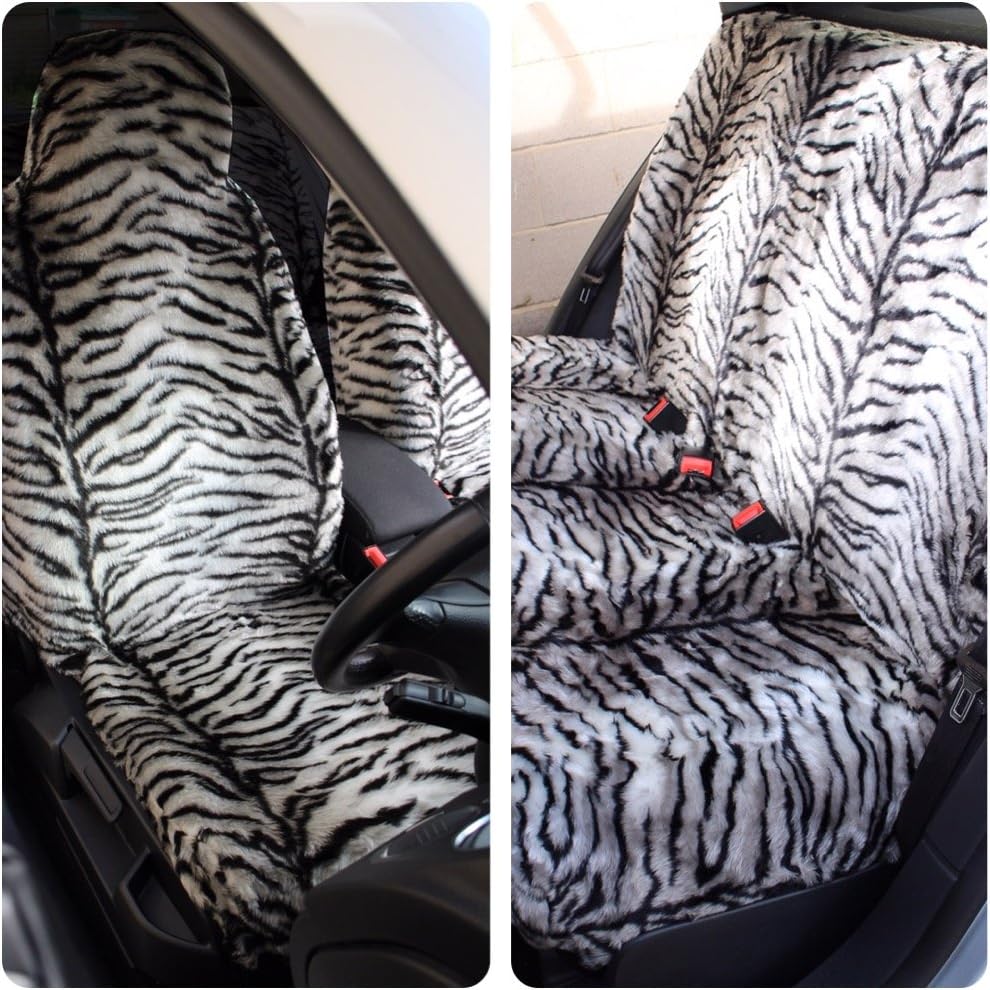 CarseatcoverUK GREY TIGER Faux Fur Furry Car Seat Covers Front