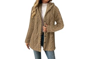 GOHRSHA Womens Fuzzy Sherpa Jacket Fashion Casual Long Sleeve Open Front Button Down Cardigan Jacquard Knitted Fleece Jacket