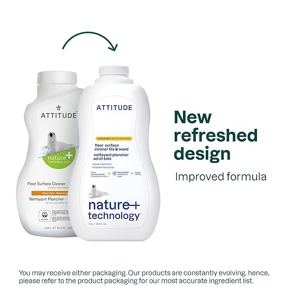 ATTITUDE FLOOR CLEANER, EWG VERIFIED, STREAK-FREE, VEGAN & PLANT-BASED FOR TILE, WOOD & LAMINATE FLOORS, CITRUS ZEST SCENT, 35.2 FL OZ
