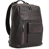 VELEZ Dark Brown Leather Backpack for Men &amp; Women - Large Capacity Laptop Travel Backpack with 17" Sleeve - Vintage Travel Bag with Adjustable Straps, Multiple Pockets &amp; Trolley Sleeve