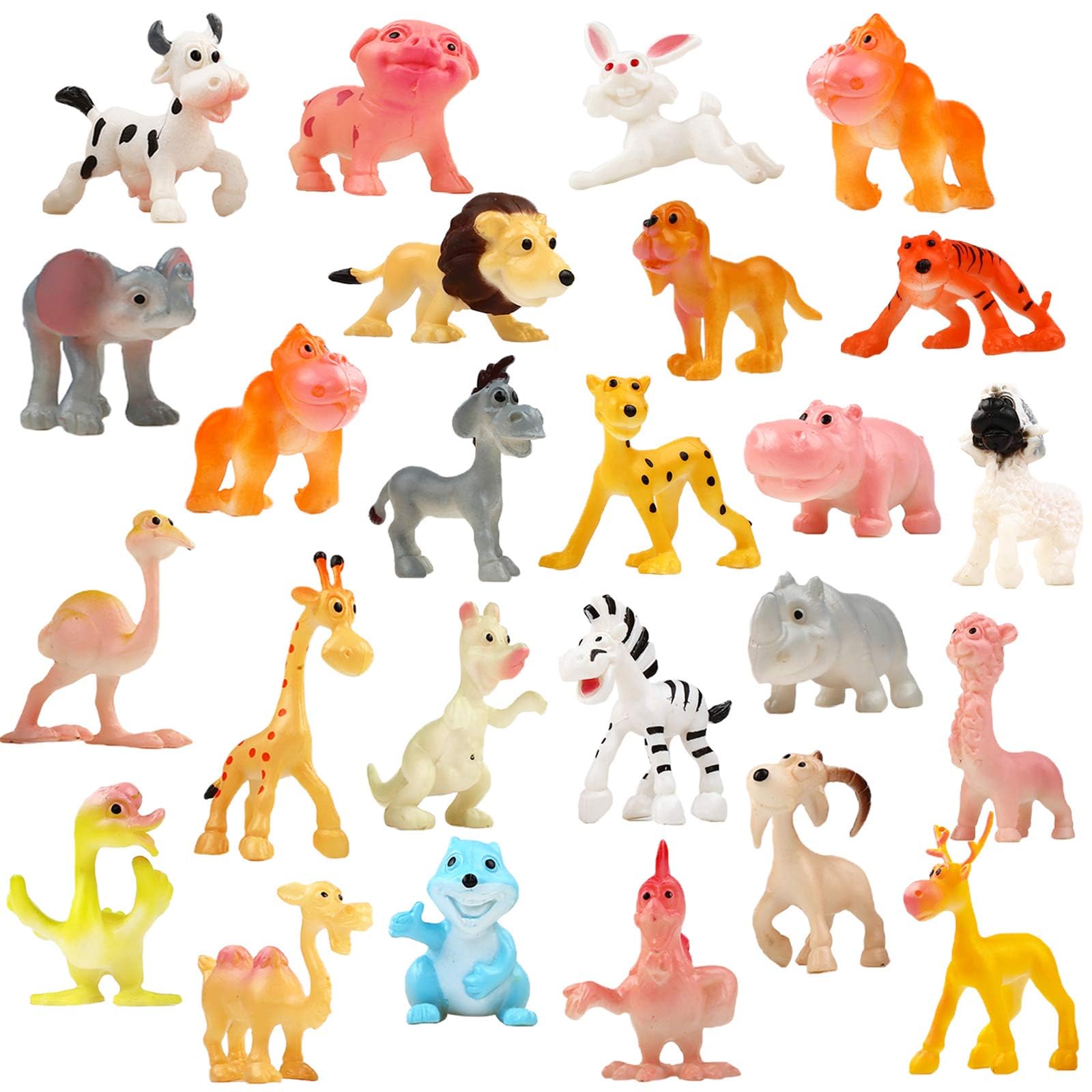 Funcorn Toys Cartoon Animal, 24 Pack Mini Plastic Wild Animals Models Toys Kit, Jungle Animal Figures Set for Children Boys & Girls Kids Party Favors Classrooms Rewards Birthday Gift Educational Toy