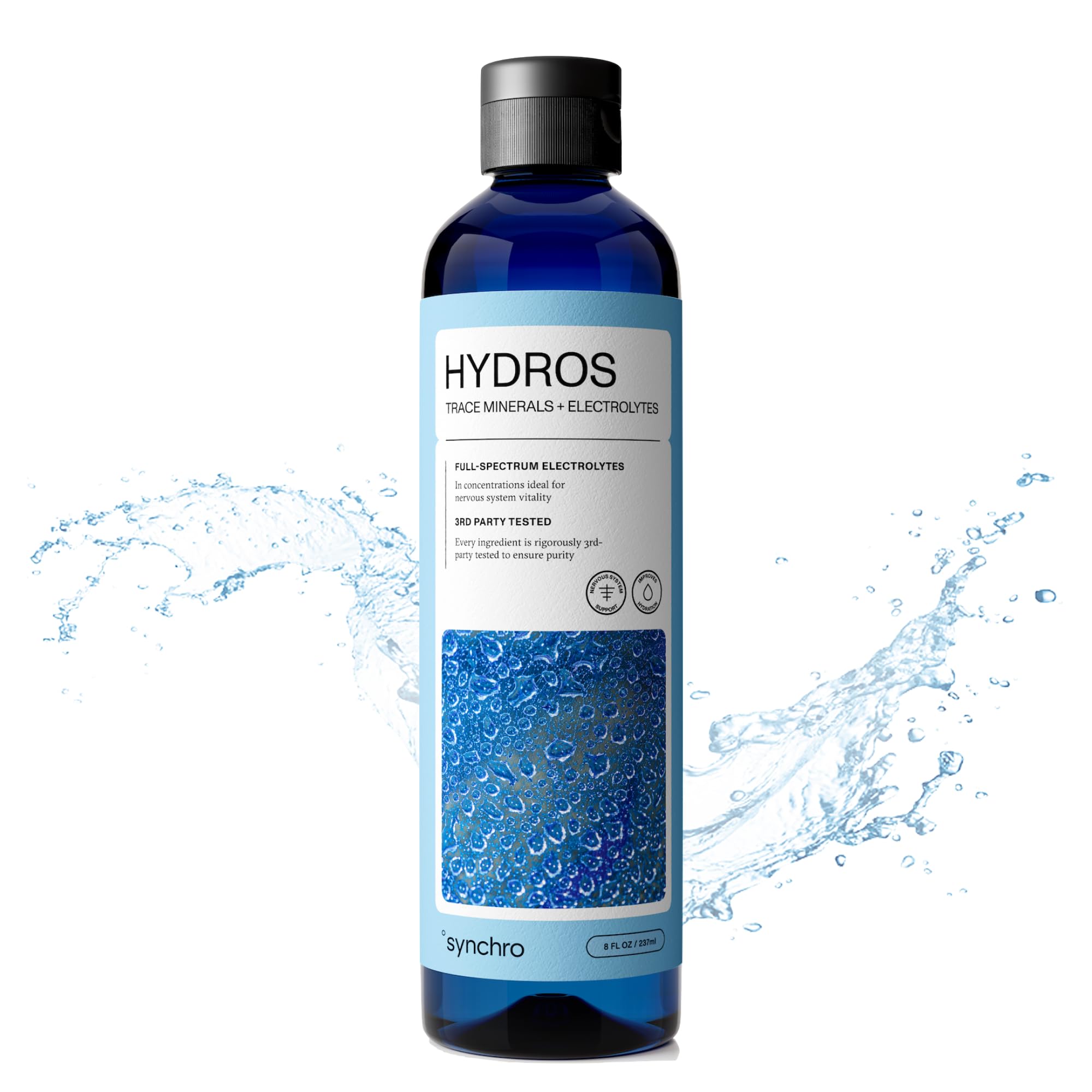 Synchro - Hydros Trace Mineral Drops with Electrolytes, Mineral-Rich Water Drop for Electrolyte Water, Hydrating Electrolyte Drops for Nervous System Support, Mineral Drops for Drinking Water, 8 fl oz