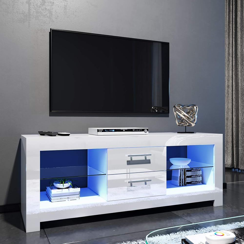 ELEGANT 1300mm LED TV Cabinet White Gloss with Ambient Lights 52 Inch