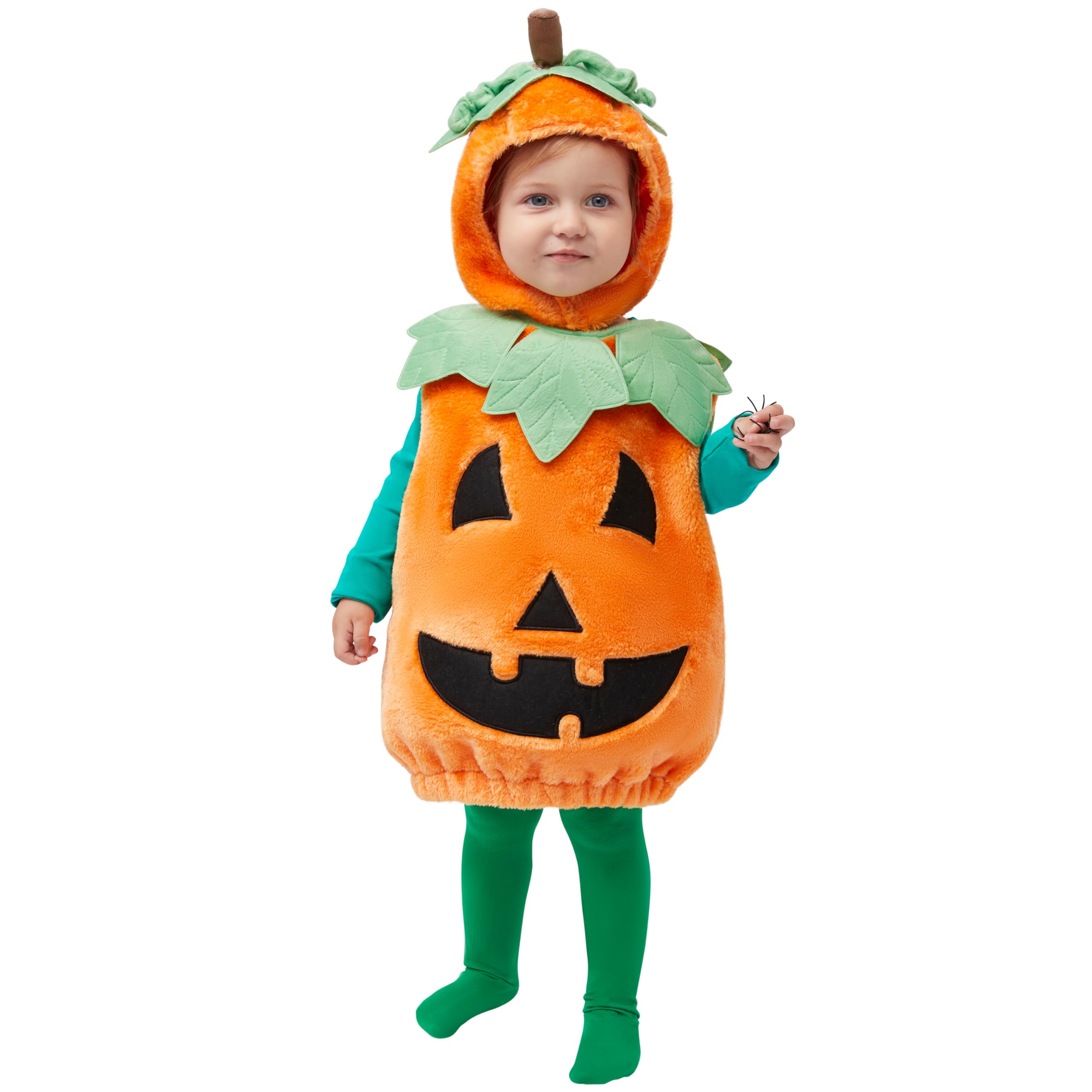 Photo 1 of Spooktacular Creations Halloween Kids Pumpkin Costume with Plush Green leaves for Toddler Deluxe Halloween Dress Up, Pumpkin Themed Party