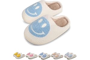 KEYUSHOP Happy Face Slippers for Kids Smile Face House Slippers Soft Plush Warm Preppy Slipper Anti-Slip Winter Fuzzy House Shoes for Toddler Girls