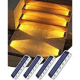 DetarZinLED Solar Step Lights for Outside,4 Pack Solar Stair Lights Outdoor Waterproof,Warm White Deck Light Solar Powered Wa