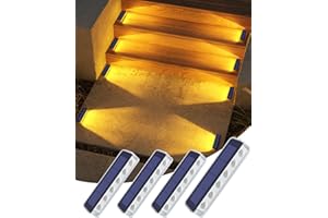 DetarZinLED Solar Step Lights for Outside,4 Pack Solar Stair Lights Outdoor Waterproof,Warm White Deck Light Solar Powered Waterproof for Steps,Stairs,Walkway,Sidewalk,Patio,Pathway