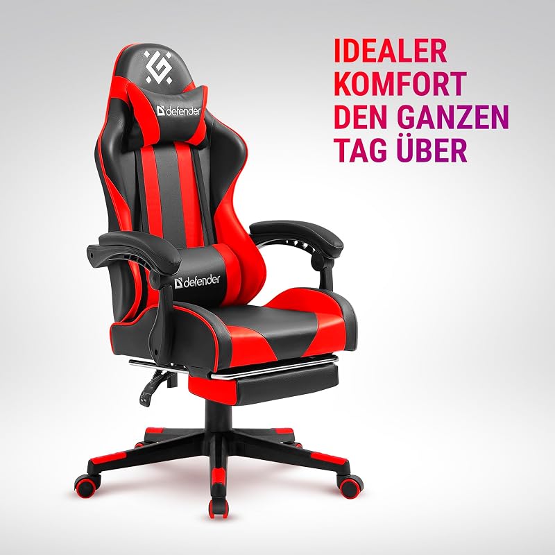 Rock Gaming Chair – Poltrona ergonómica com apoio para os pés – Pele sintética – encosto a 135° – Edição Comfort – Até 120 kg – Preto Vermelho