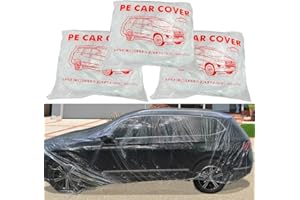 MouJeHom Disposable Car Cover 3 Pack Clear Plastic Car Cover Universal Rain Dust Garage Cover with Elastic Band Medium (12' x