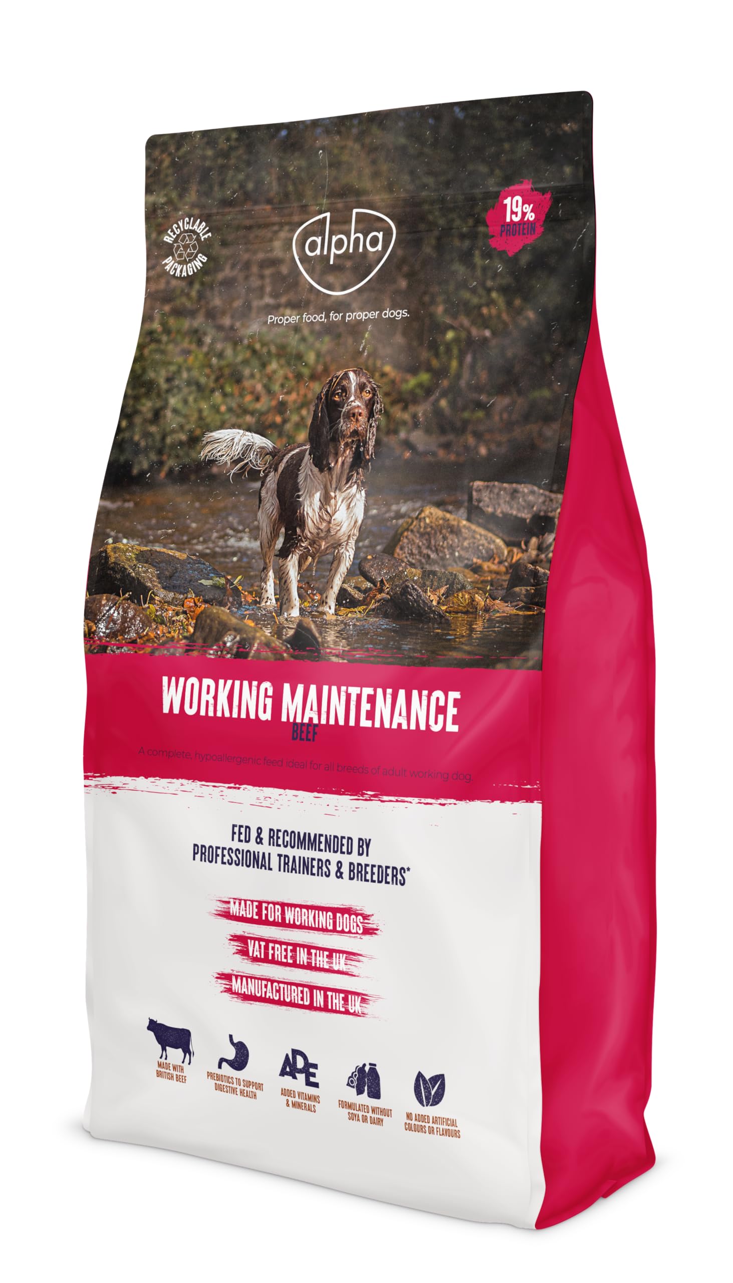 Alpha Adult Alpha Working Maintenance Dry Dog Food | Complete Nutrition for Older, Overweight or Less Active Dogs | British Beef, 15kg
