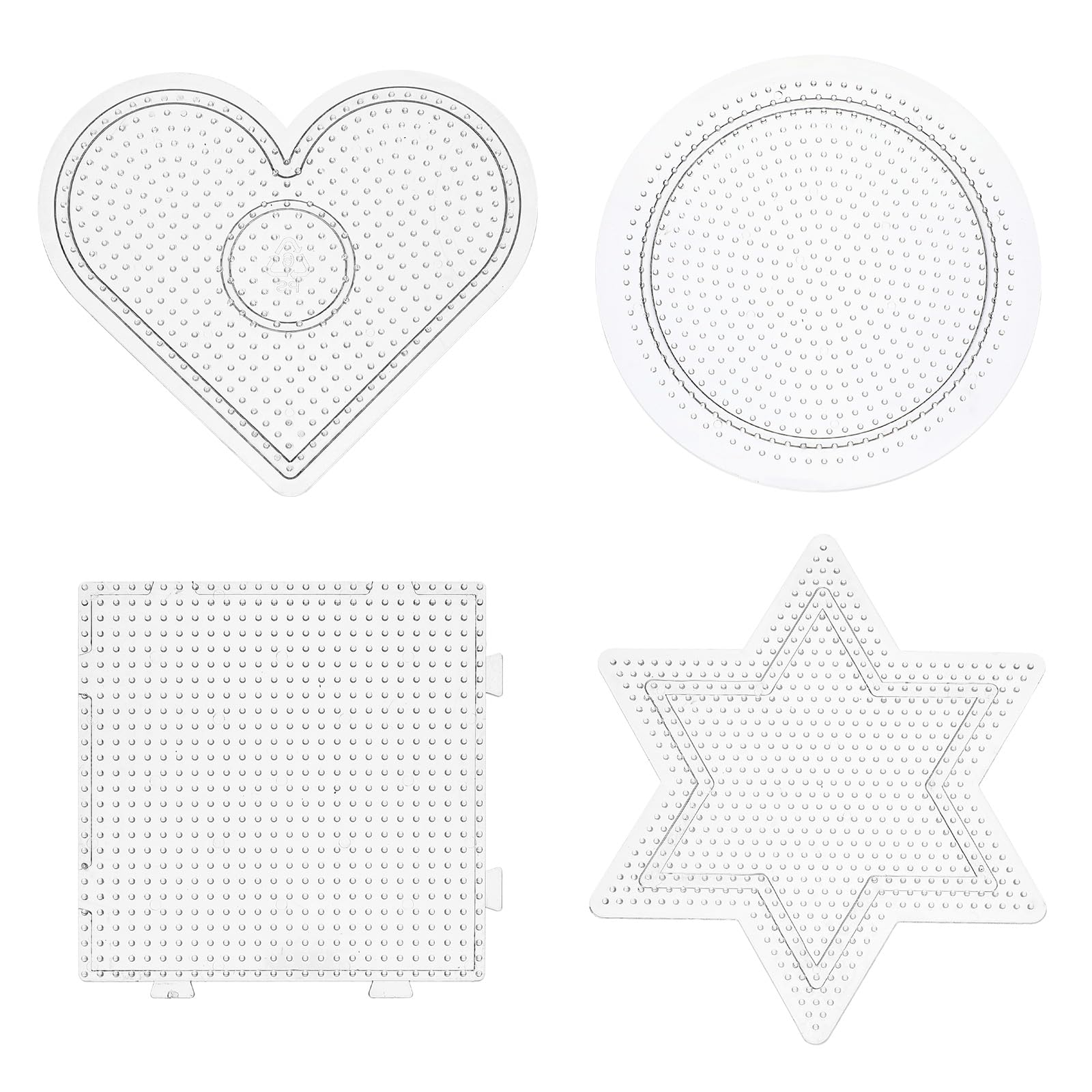 Healifty 4Pcs Bean Pin Template 2.6Mm Clear Fuse Beads Boards for Kids DIY Craft Projects - Includes Square Hexagon Round & Heart Shapes