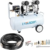 Quiet Air Compressor, Only 68dB, 5 Gallon Steel Tank, 2.8CFM @ 90PSI, Oil-Free, Electric Air Compressor Perfect for Woodwork Nailing, Garage, Car, Pneumatic Tool, Includes 11 Accessories