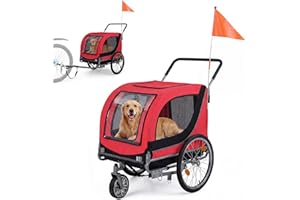 Giantex 2-in-1 Dog Bike Trailer & Pet Stroller for Large Dogs – Foldable Pet Carrier Cart with Front Caster & 2 Air-Filled Ti