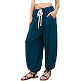 Majdan Women's Wide Leg Baggy Pants Casual Drawstring Elastic Waist Lounge Pants with Pockets