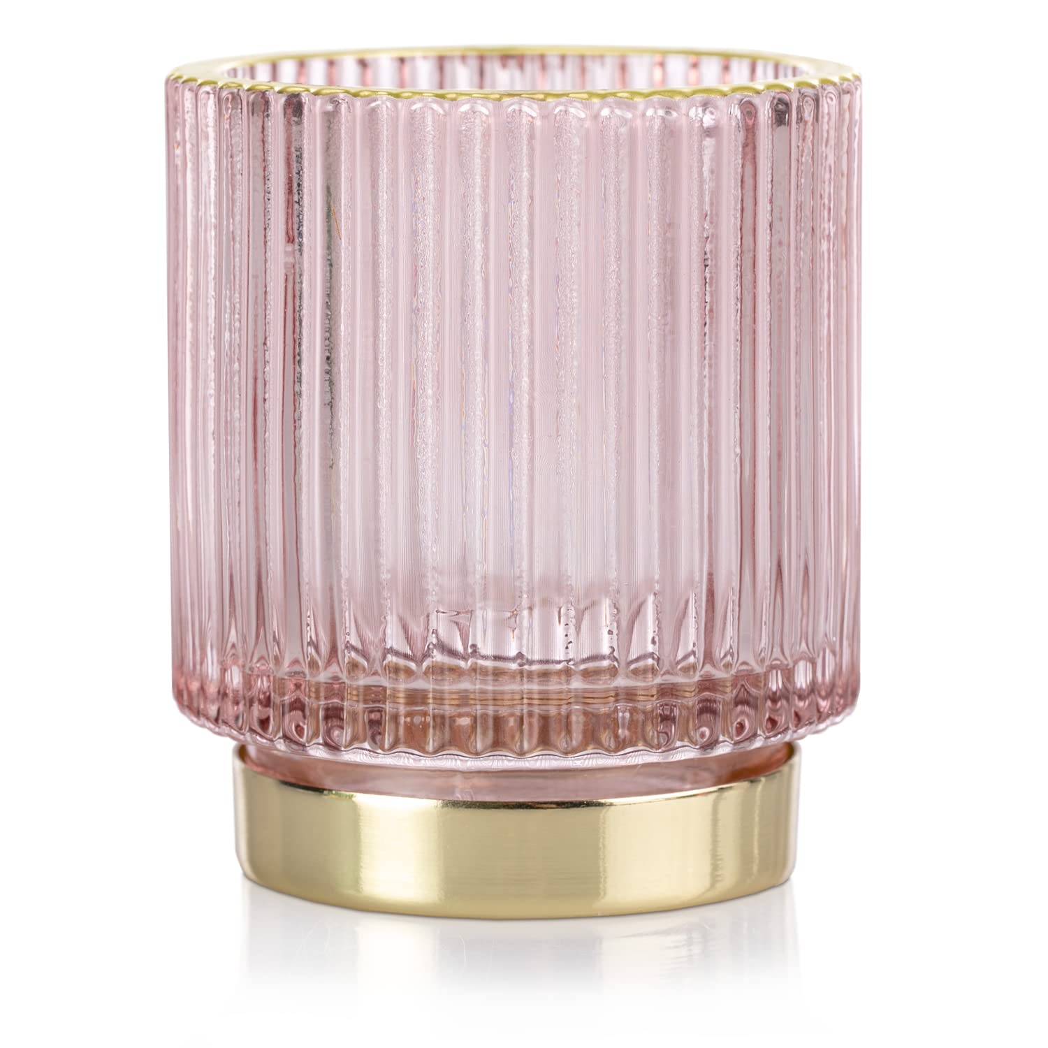 AmeliaHome Glass Tea Light Holder 7 x 8 cm Pompey Powder Pink Gold