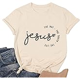 Christian Shirt for Women Jesus The Way The Truth The Life T-Shirt Bible Verse Inspirational Tee Tops