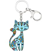 BONSNY Acrylic Cat Key Chains For Women Car Purse Bag Rings Pendant Girl Gift Charms