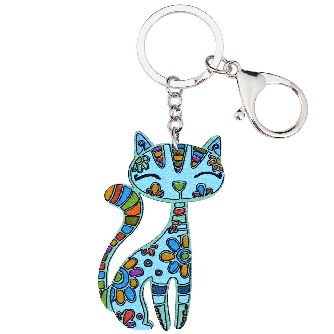 BONSNY Acrylic Cat Key Chains For Women Car Purse Bag Rings Pendant Girl Gift Charms (Blue)