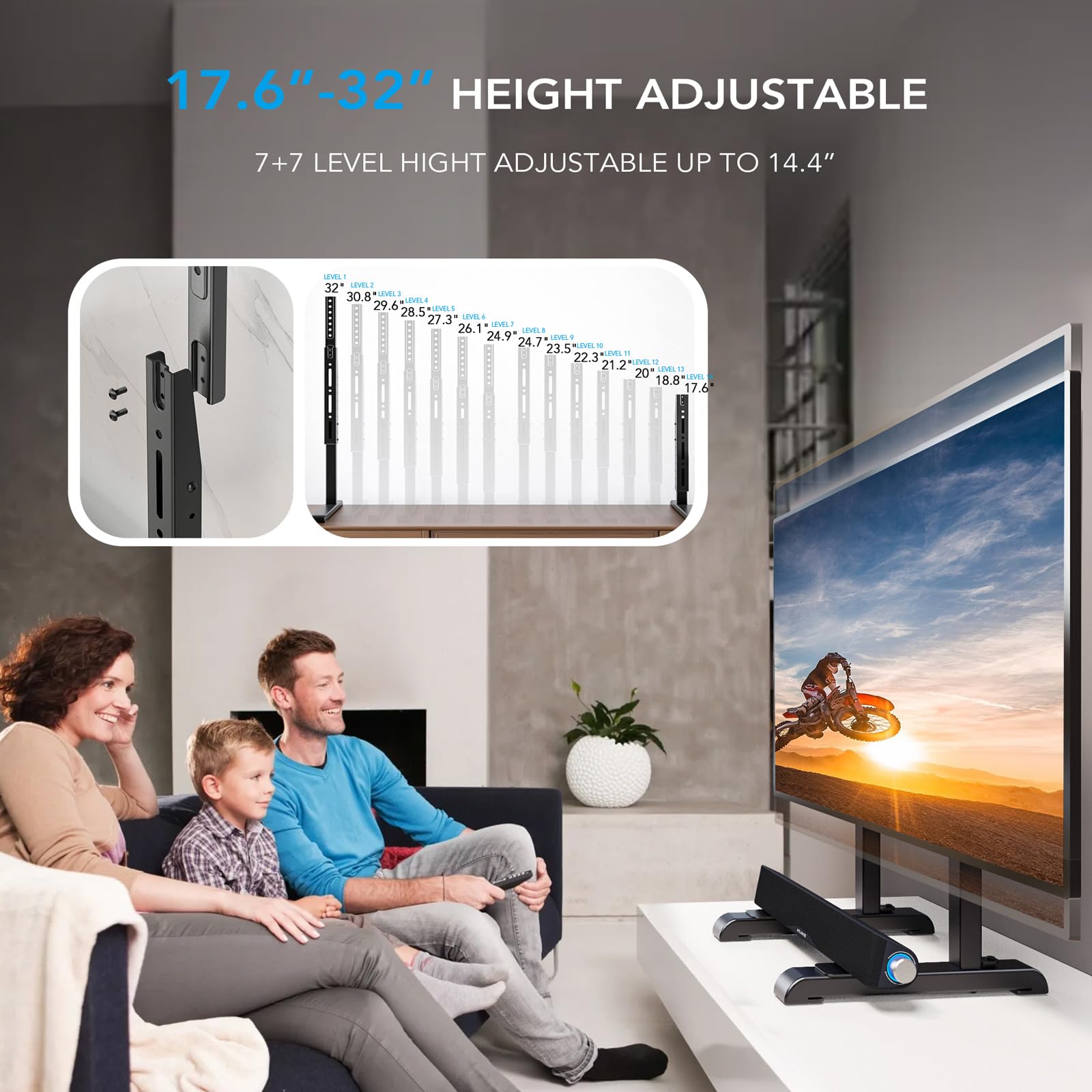 AX WABER Universal TV Stand, Table Top TV Stand Base Wobble-Free Replacement for Most 24 to 80 Inch LCD LED TVs, 7 Height Adjustable TV Legs Hold up to 150lbs, Max VESA 800x500mm, Black AX10TB02