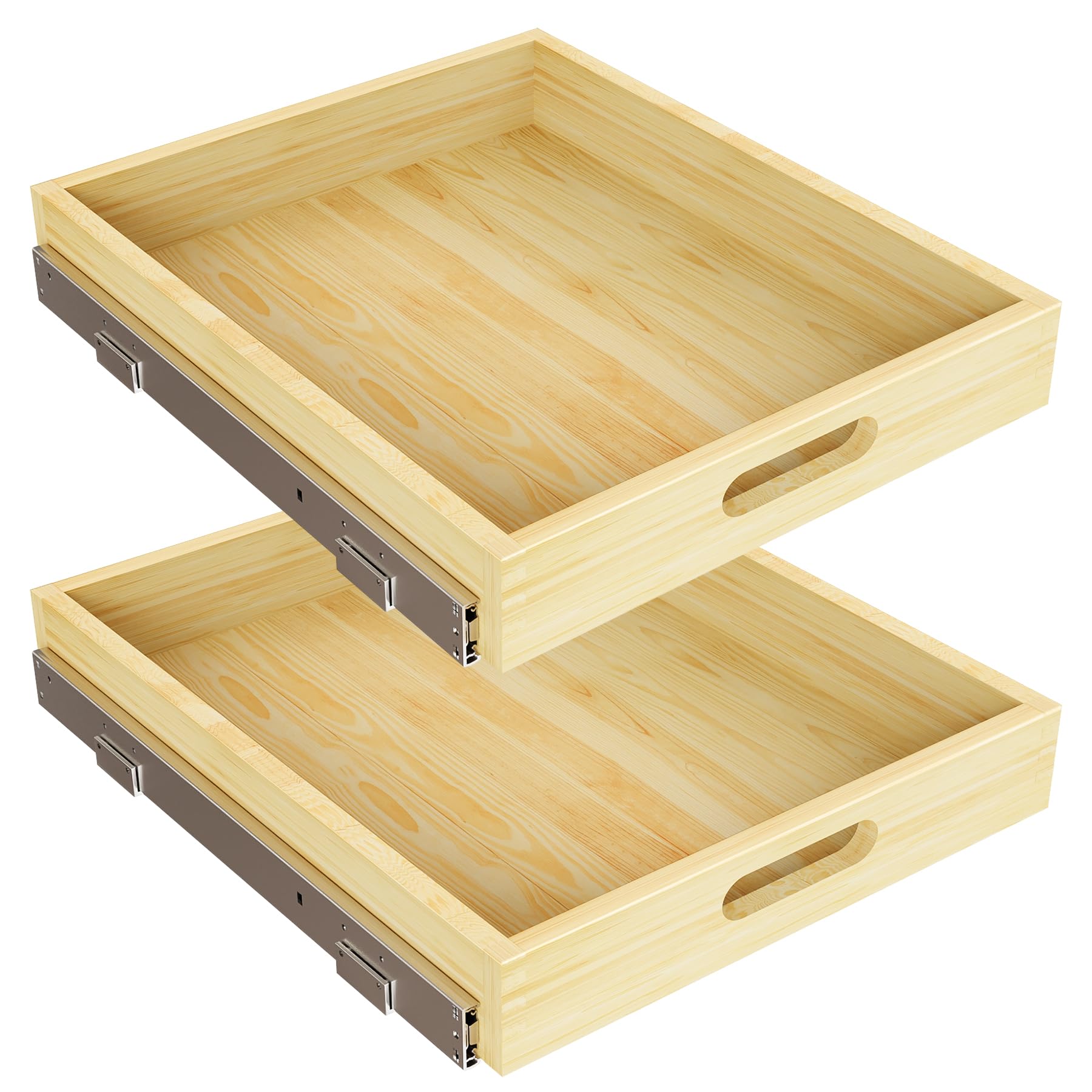 Photo 1 of 2 Set Pull Out Cabinet Organizer, Soft Close Slide Out Wood Drawer Storage Shelves for Kitchen, Base Cabinet Organization for Pantry, Finished, Heavy-Duty, Bottom Assembly (15” W x 21” D)