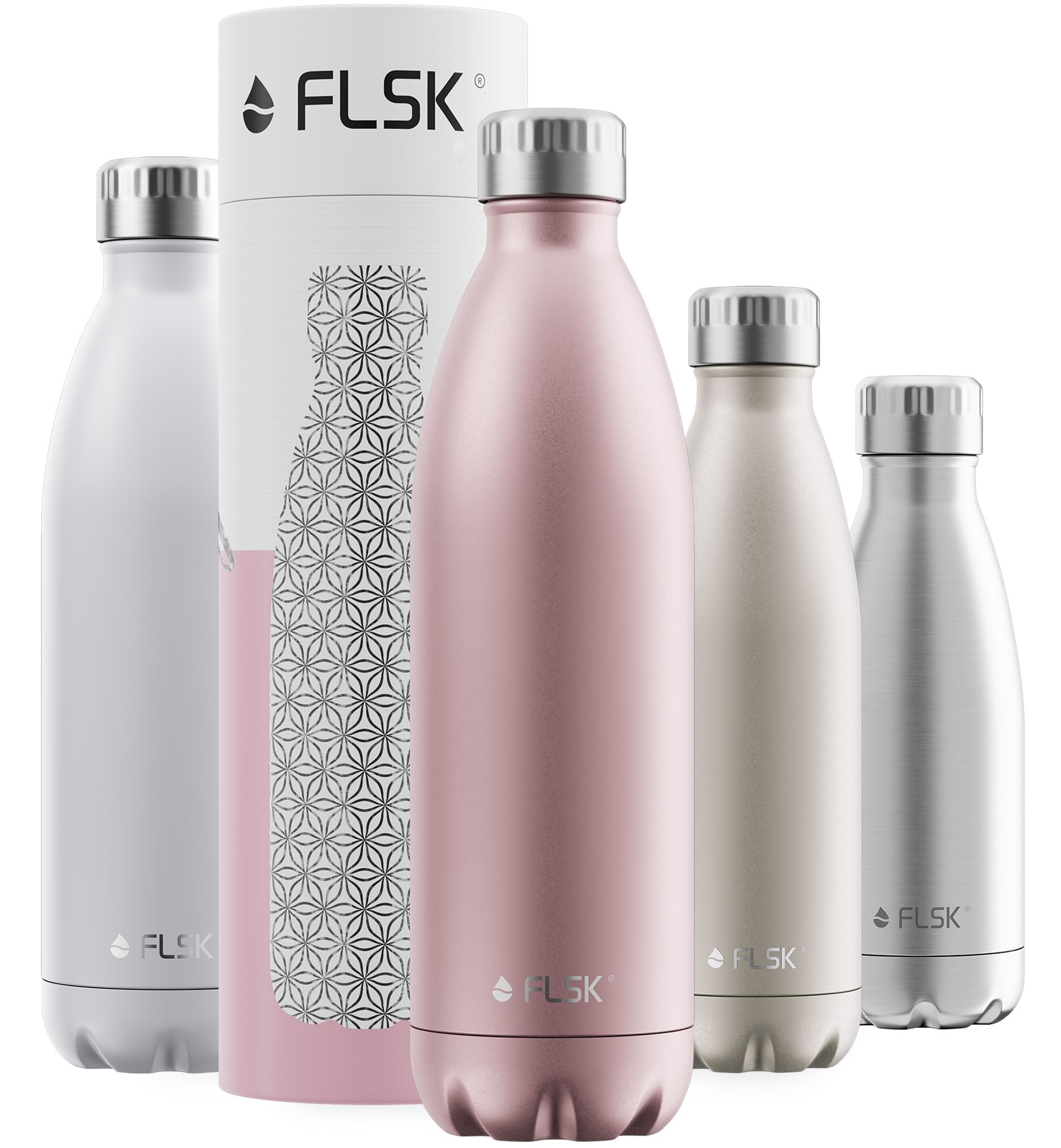 FLSK Original Stainless Steel Drinking Bottle • Suitable for Carbonated Drinks • Vacuum Insulated Bottle • Keeps Beverages Hot for 18 Hours and Cold for 24 hrs • BPA-Free and Rustproof