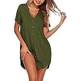 Ekouaer Women V Neck Button Down Nightgown