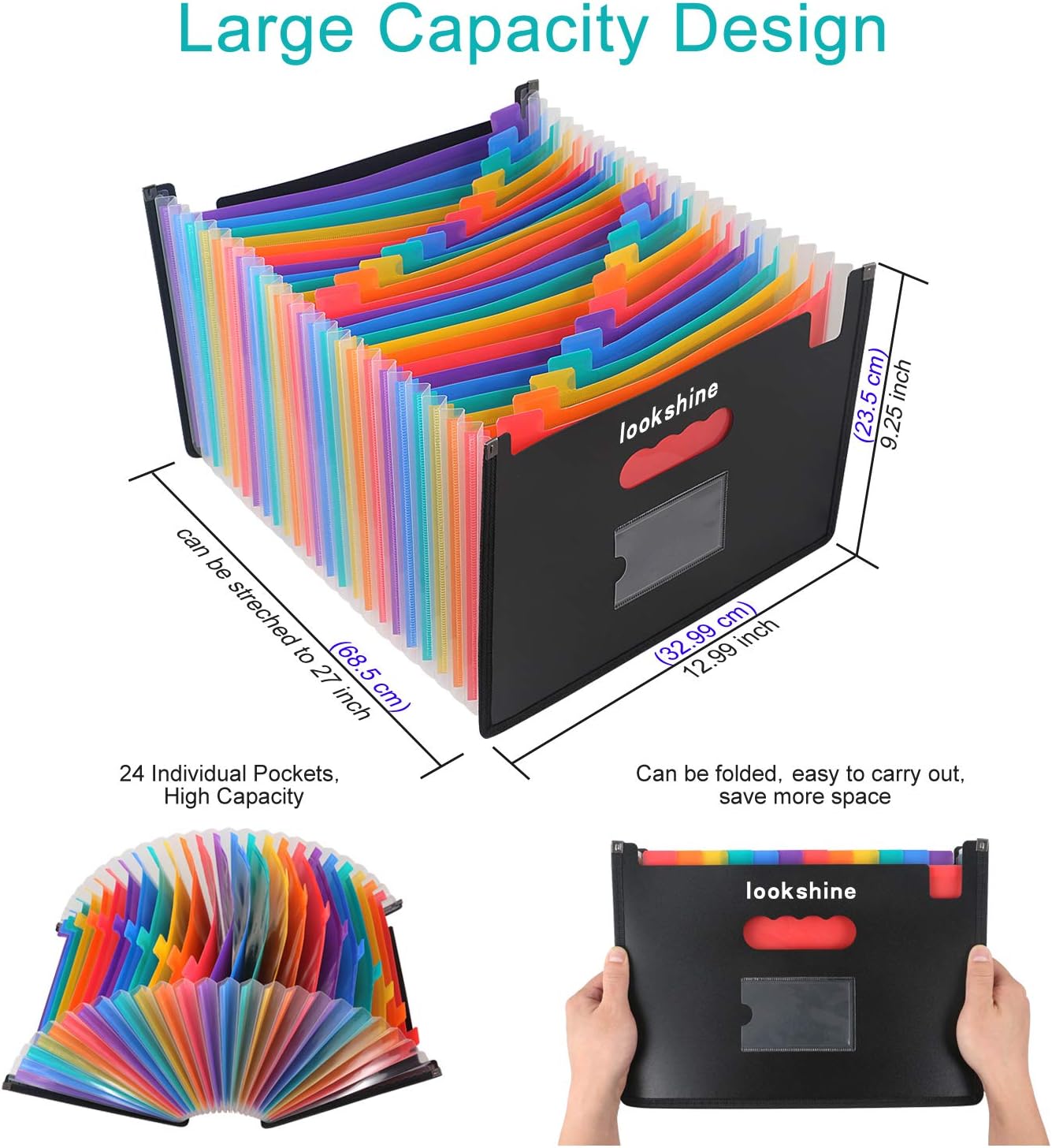 24 Pockets Expanding File Folders,Portable Accordion A4 Expandable File