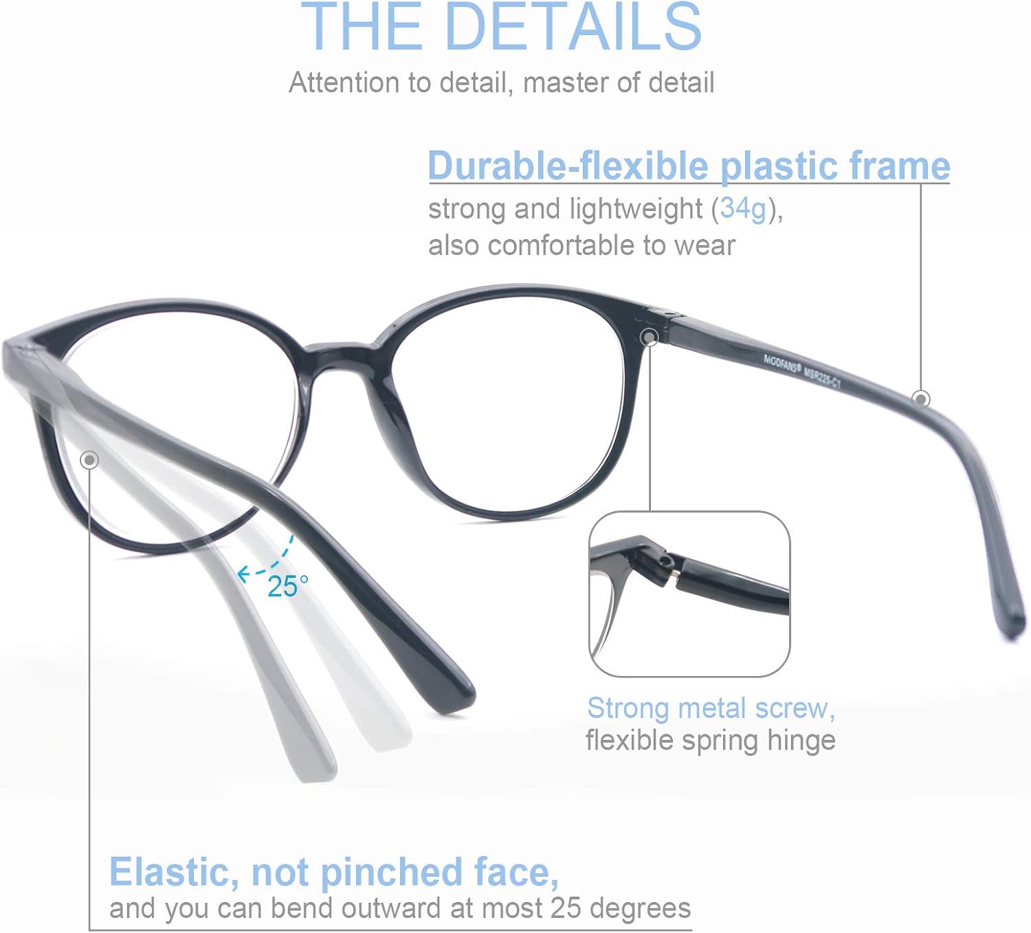 MODFANS 4-Pack Reading Glasses 2.5 Fashion Printed for Men Women,Eyeglasses Round Frame Comfort Spring Hinges,Readers Black-Brown-Tortoiseshell-Yellow - Image 5
