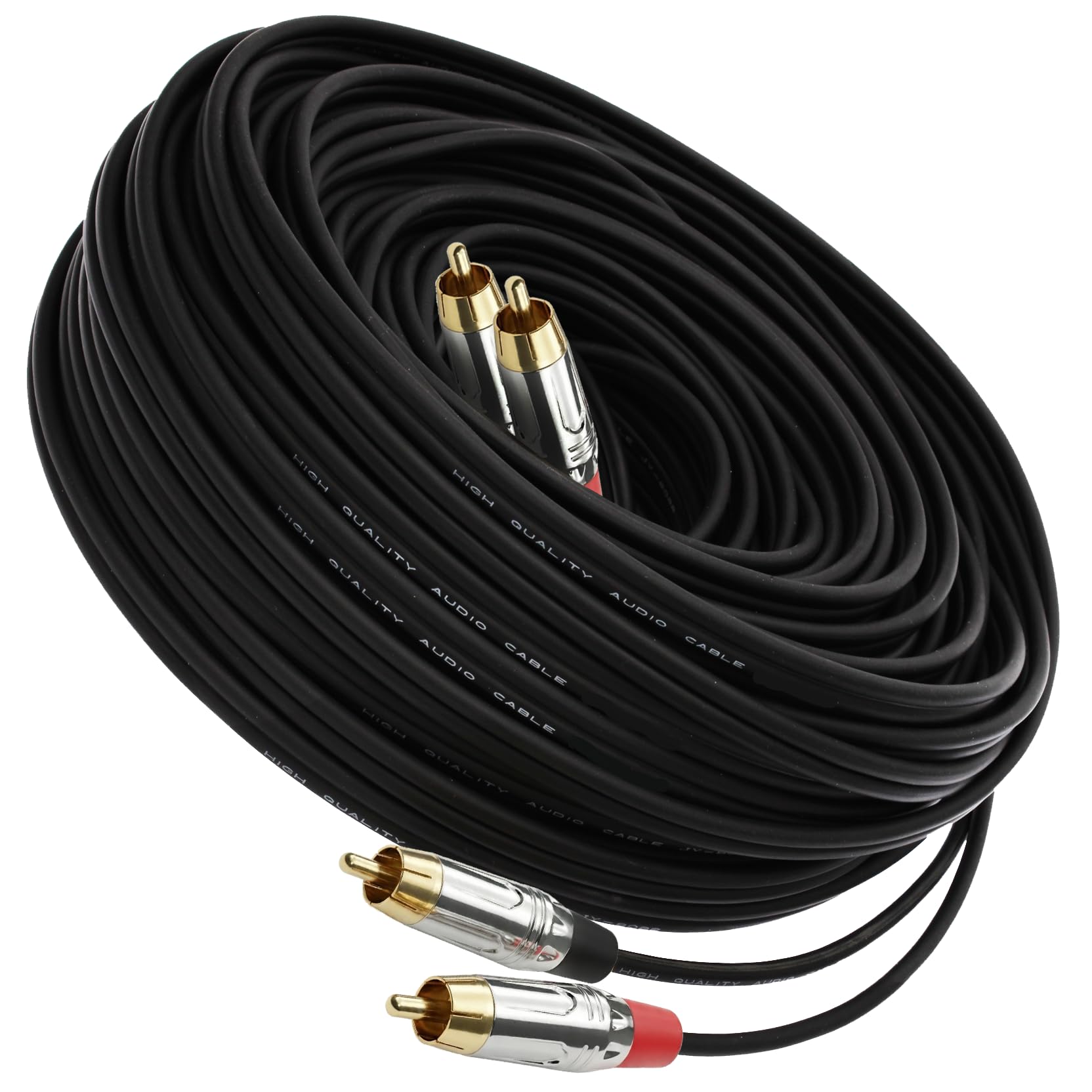 1STec 20m Long Professional Studio DJ Grade 2 RCA Phono Male Plug to Stereo Audio Lead with 99% OFC Screened Copper Cable Metal Connectors for Mixing Desk TV DVD to Amplifier (20 Metre)