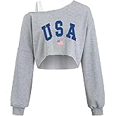 Remidoo Womens Off The Shoulder Cropped Sweatshirt Asymmetric Collar Patchwork Long Sleeve Pullover Top Grey X-Large