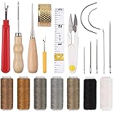 21 Pcs Upholstery Needle Thread Repair Kit Leather Hand Sewing Craft Drilling Awls Thick Thread Curved Needle for Leather Can