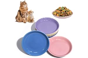 FLAGGEZG [8 Pack] Ceramic Cat Food Bowl, Colorful Cat Bowls Whisker-Friendly, 5.9" Shallow Wide Kitten Plates, Easy to Clean Indoor Feeding Dishes