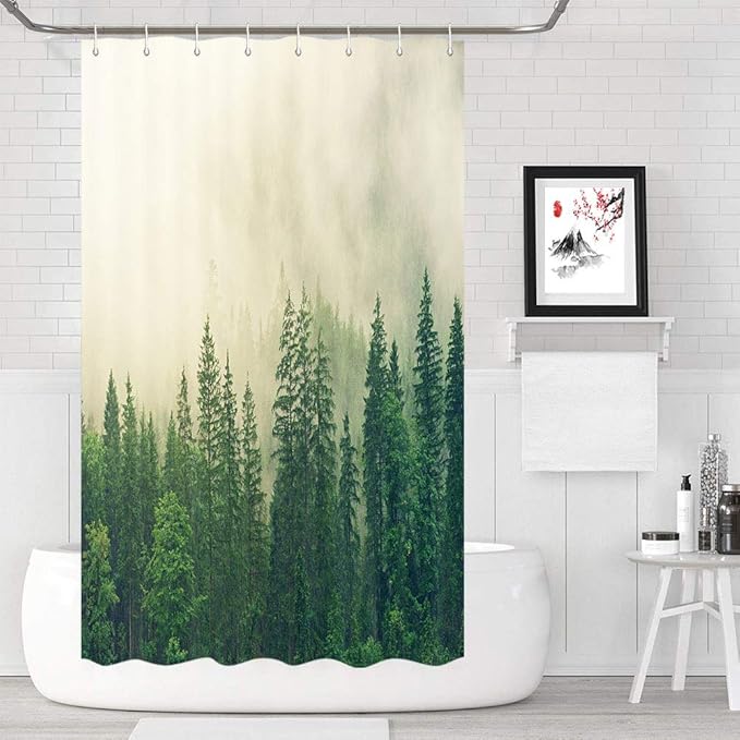 Camper Shower Curtains for Travel Trailers, Fog Woods Trees