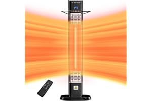 AKIRES Indoor Outdoor Patio Heater,1500W Electric Infrared Heater,Portable Space Radiant Tower Heater with Remote,Waterproof,24H Timer,Large Room Heater for Garage Backyard Porch Balcony Shop