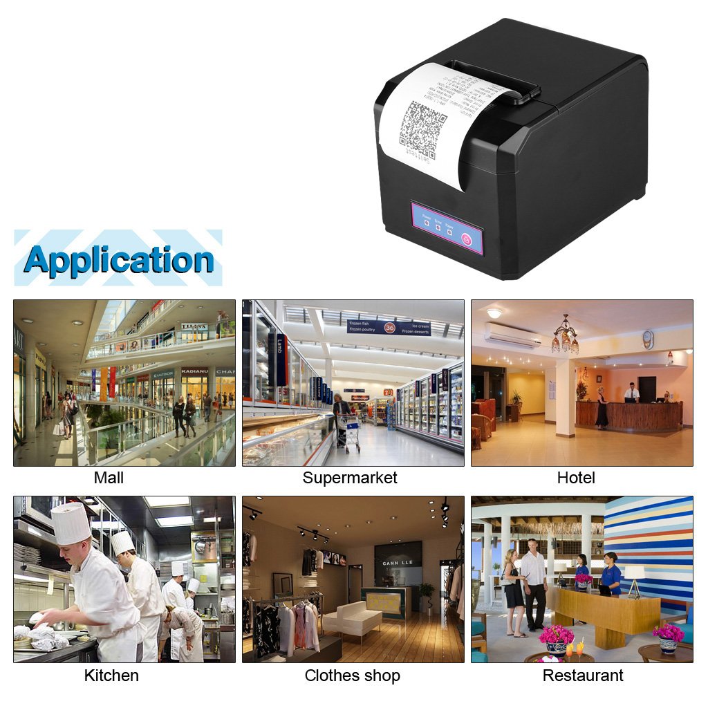 Imprimante Thermique de Reçu 300mm/s 80mm EXCELVAN AUTO-CUT USB COM Internet（100M）Ethernet Port série Andriod＆IOS Windows＆Linux Support Noir