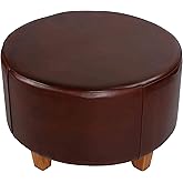 Bare Decor William Genuine 100% Leather Round Ottoman, Brown