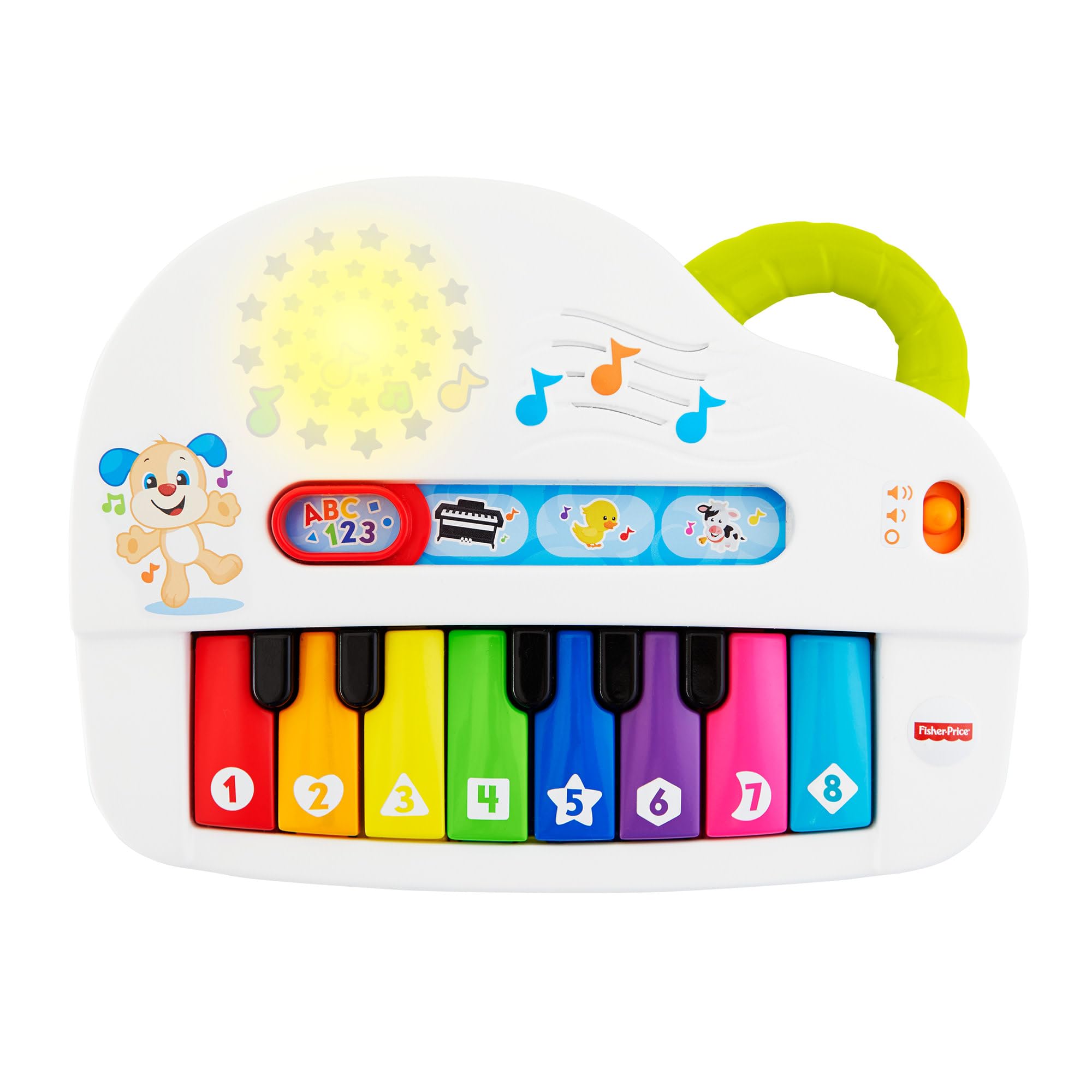Fisher-Price Silly Sounds Light-Up Piano - UK English Edition, take-along toy piano with lights, real music notes and learning songs for baby and toddlers, GFK04