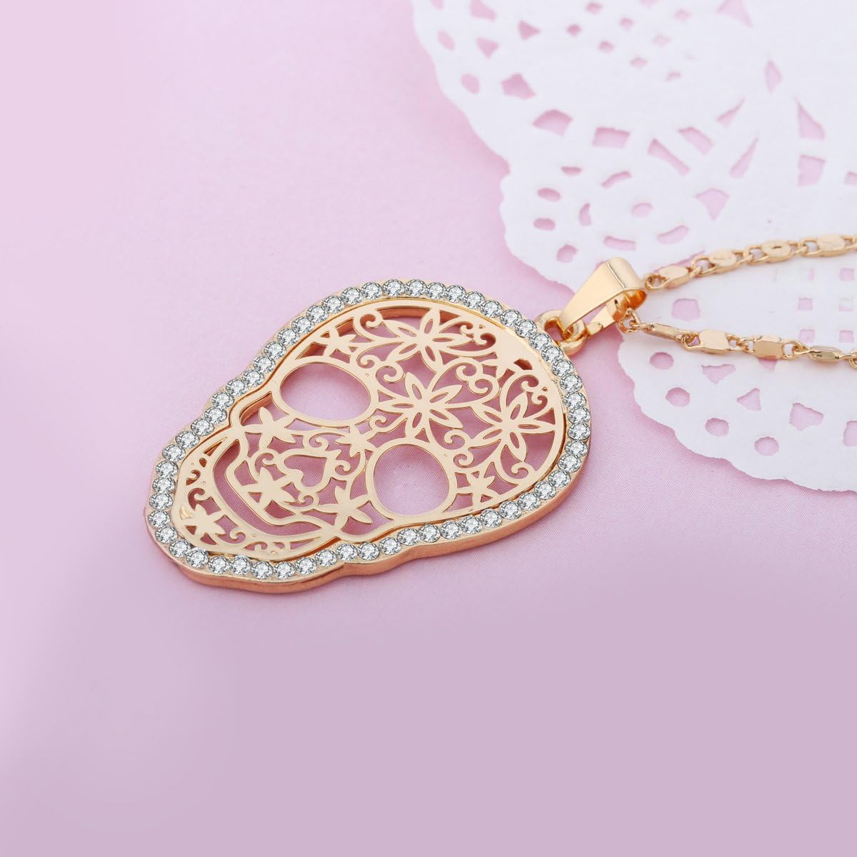 Skull Choker Necklace for Women Fashion CZ Crystal Pendant Necklace Gold Plated Chain Necklace for Women - Image 4