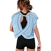 ReachMe Womens Open Back Workout Tops Athletic Backless Cropped T-Shirts Short Sleeve Gym Yoga Shirts