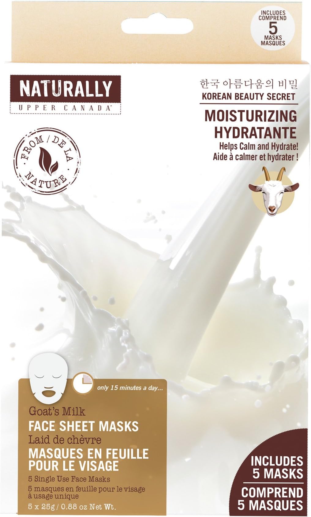 Naturally by Upper Canada 5-Count Moisturizing Face Sheet Masks, Goat's Milk