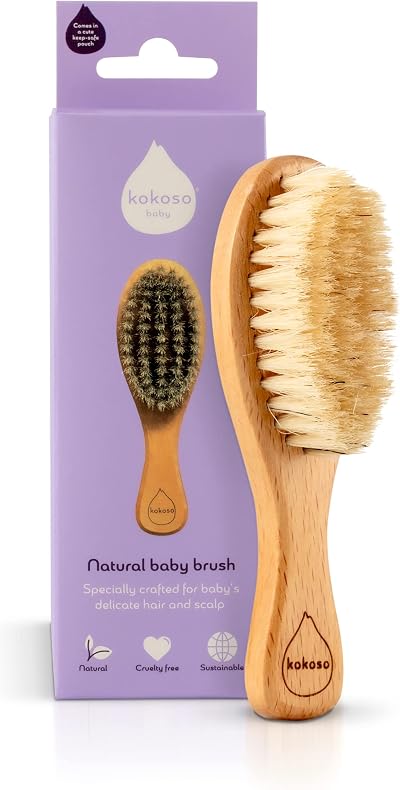 Kokoso Baby Wooden Brush Natural Baby Hair Brush 100% Boar Bristle