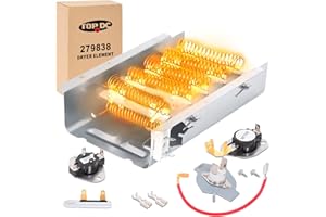 TOPDC【2025 Upgraded】 279838 Dryer Heating Element with Thermostat & Thermal Fuse Kit for Whirlpool Kenmore Maytag Amana Roper Admiral 70/80 Series 110 Model