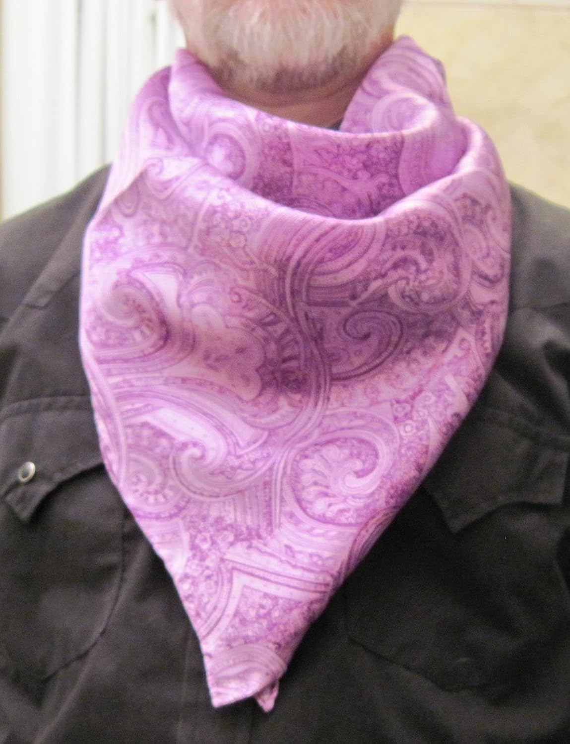 Wyoming Traders Men's Cowboy Buckaroo Square 100% Silk Wild Rag Scarf 34" Lilac: Clothing