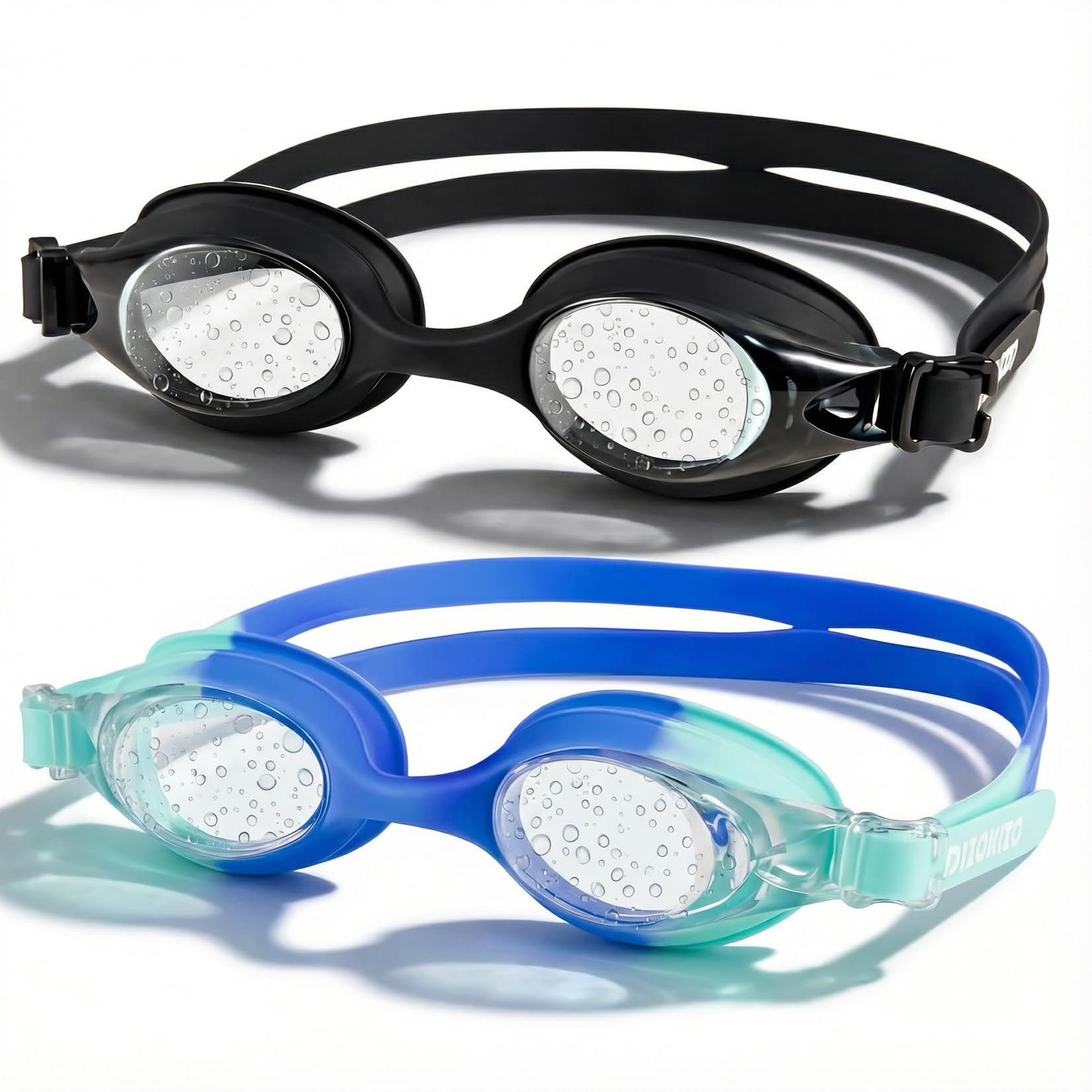 Dizokizo 2 Pack Kids Swimming Goggles Anti-Fog UV Protection NO Leaking Clear Vision Swim Goggles for Kids Age 4-16 Years (Black/Blue)